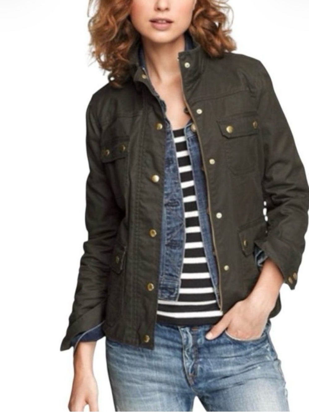 J. Crew Olive Green Boyfriend Field Jacket with Brass Buttons